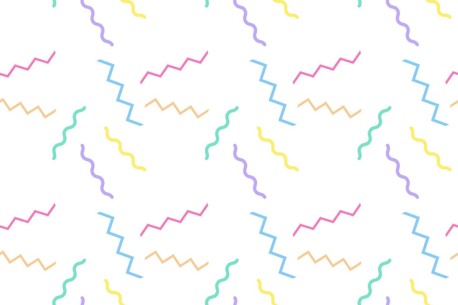 Seamless pattern featuring wavy and zigzag lines in pastel colors on a white background, perfect for playful designs. vector