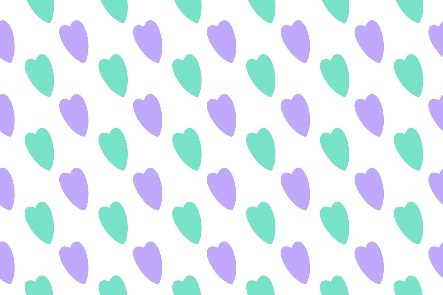 Repeating pattern of purple and green hearts on a white background, ideal for romantic or playful designs. vector