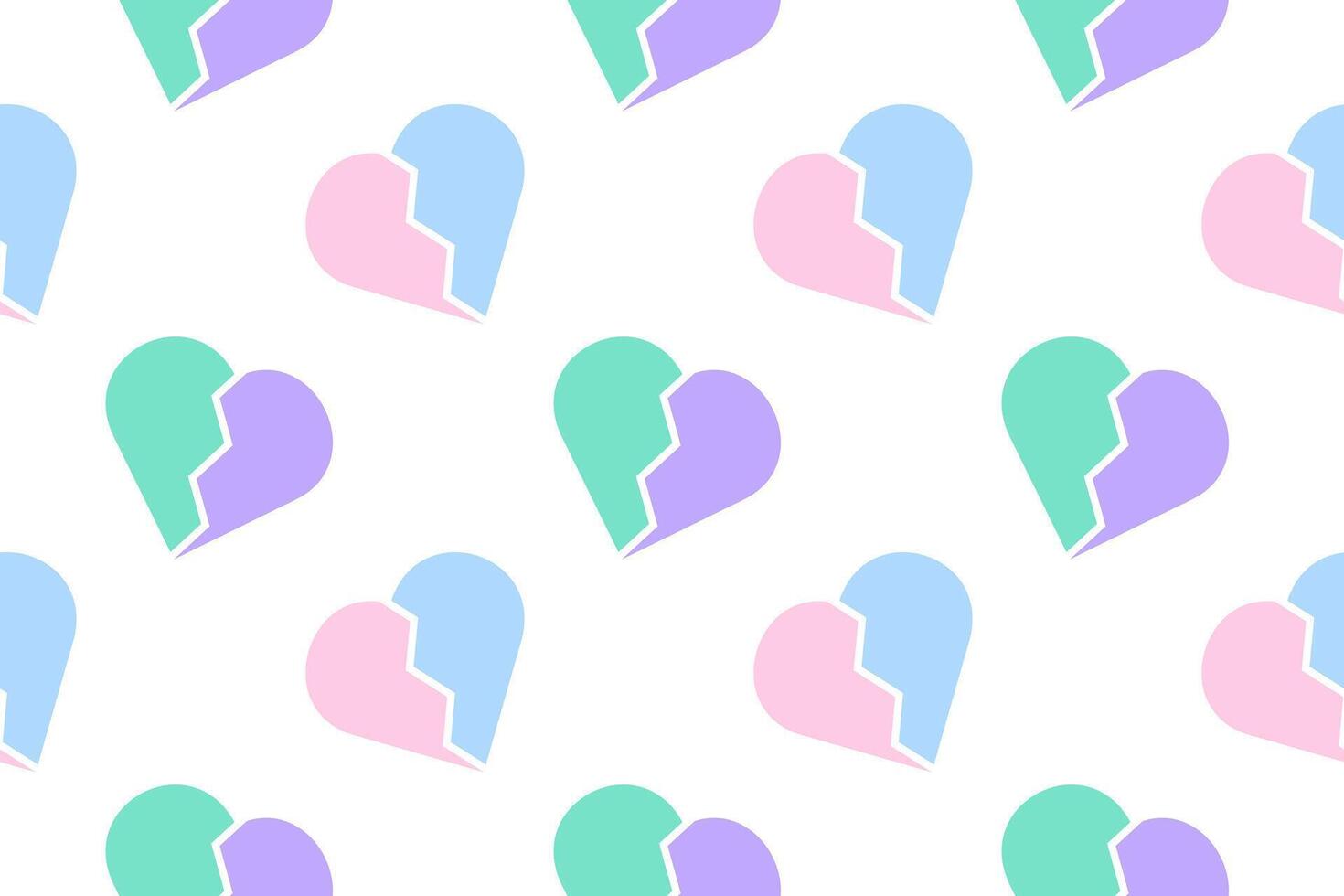 Seamless pattern of broken hearts in pastel colors on a white background, perfect for romantic or emotional themes. vector