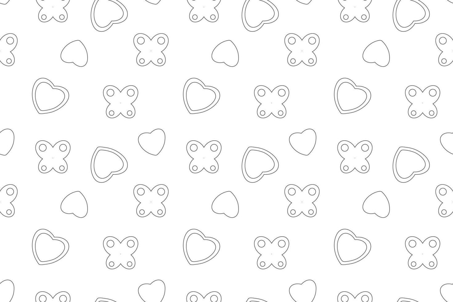 Outline pattern of hearts and butterflies in black and white, perfect for childrens coloring activities. vector