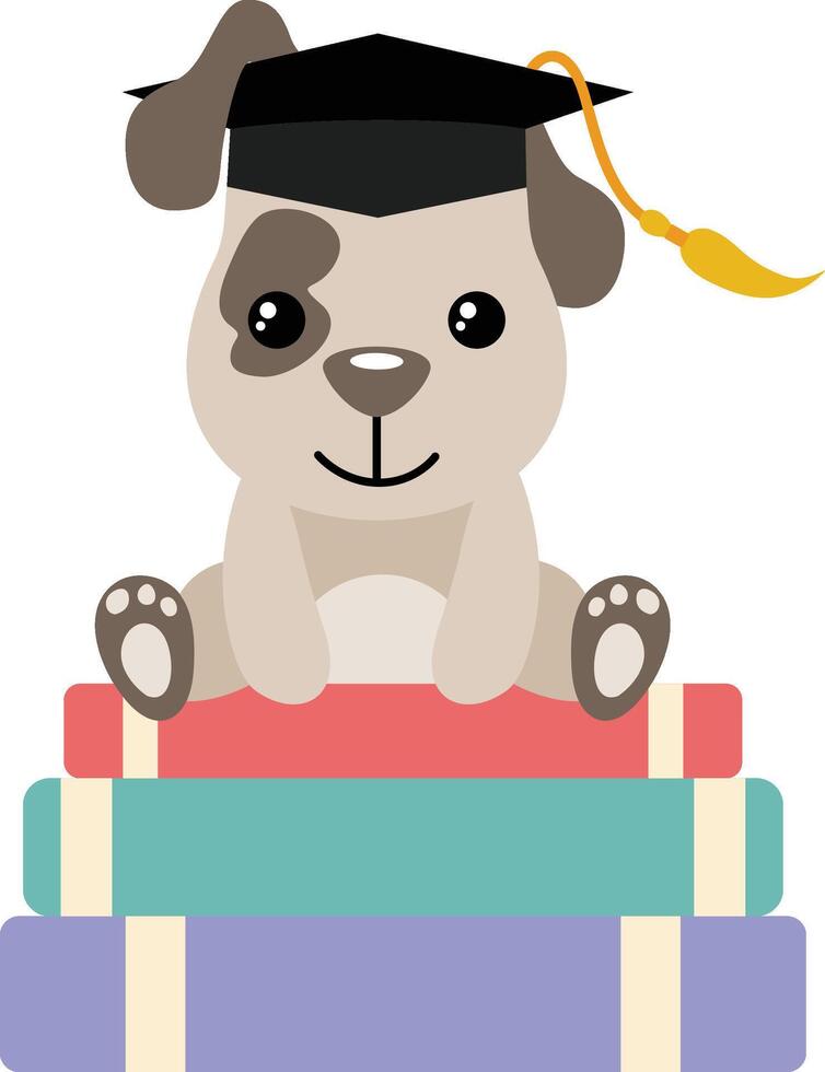 Cute puppy with graduation cap sitting on top of books vector