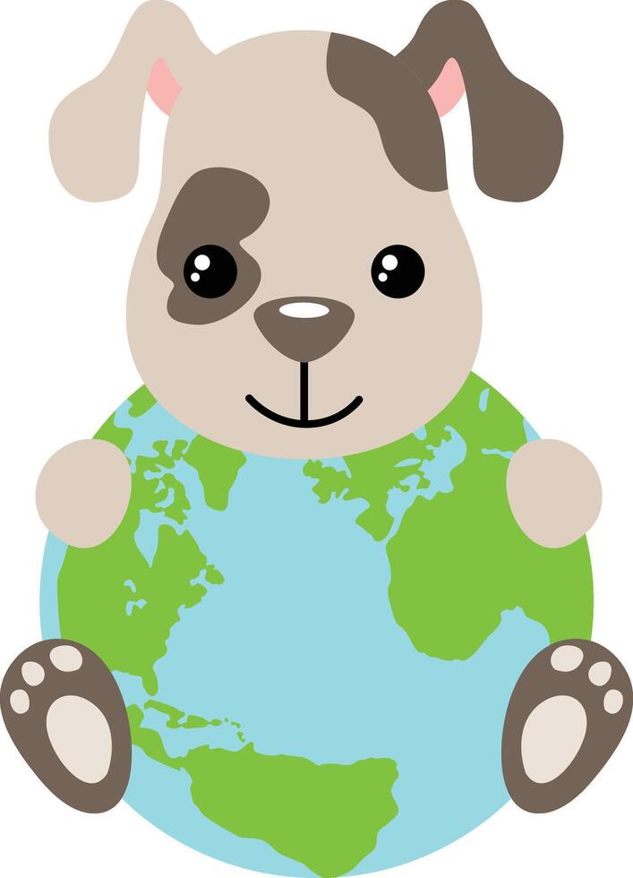 Cute puppy with a globe vector