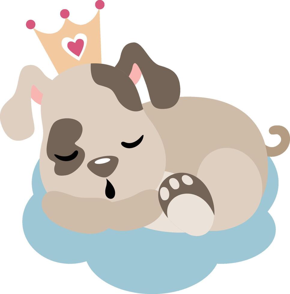 Cute king dog sleeping with a crown on her head vector