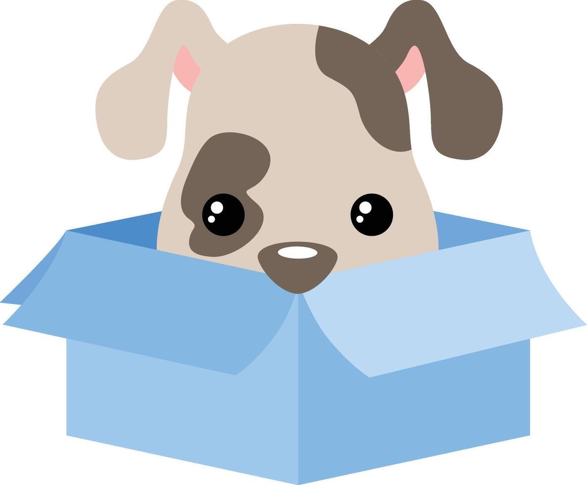 Cute puppy peeking out in cardboard box vector