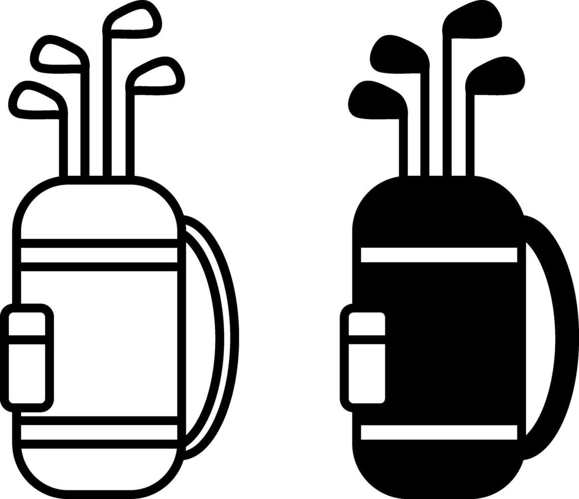 Golf Icons. Black and White Illustration. Golf Bag with Clubs. Golf Equipment. Sports Concept vector