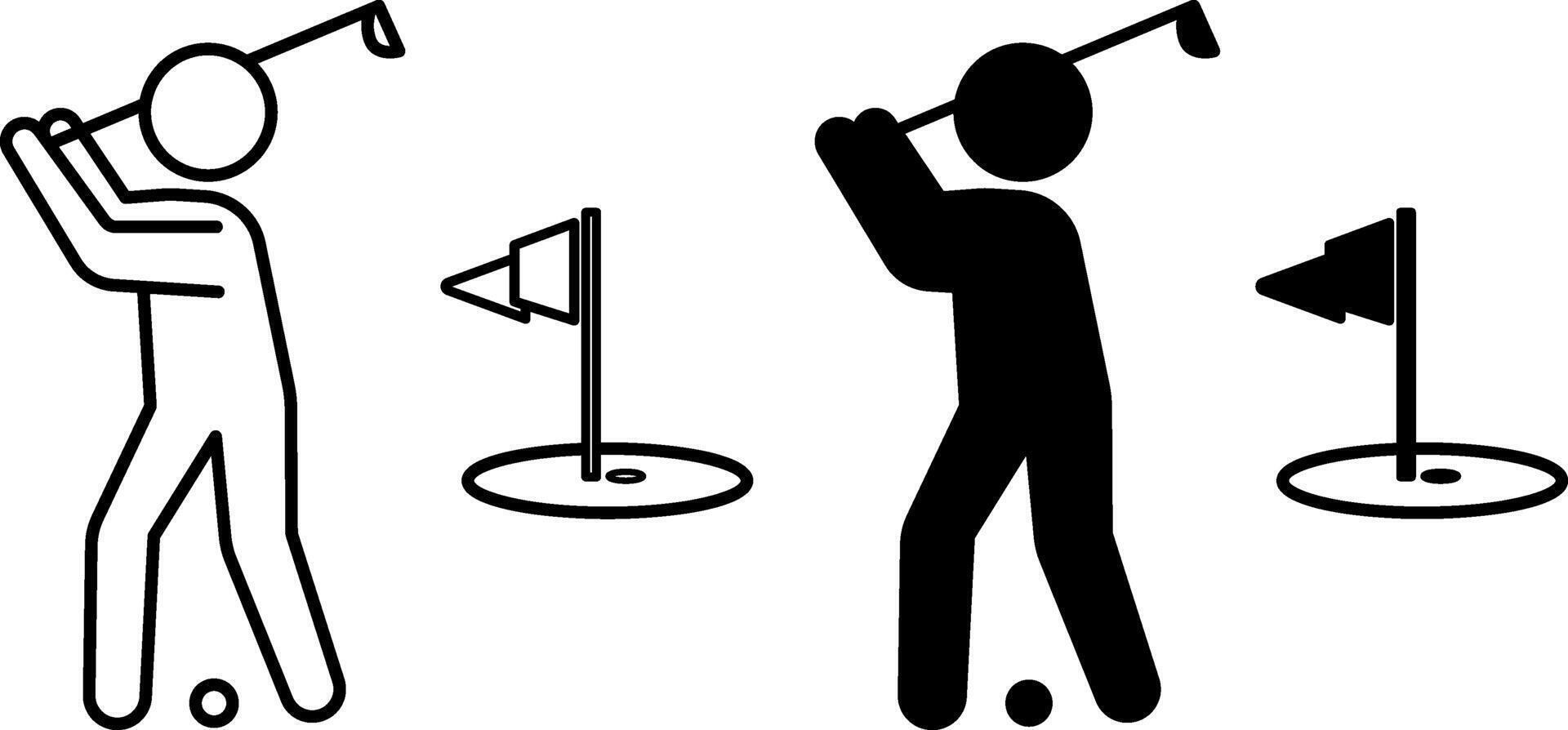 Golfer Icons. Black and White Illustration. Athlete Trying to Putt the Ball in the Hole. Man with Club and Golf Ball. Sports Concept vector
