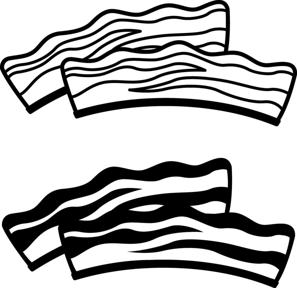 Bacon Icons. Black and White Illustrations. Salted Pork, Meat. Delicious Food. Fast Food Concept vector