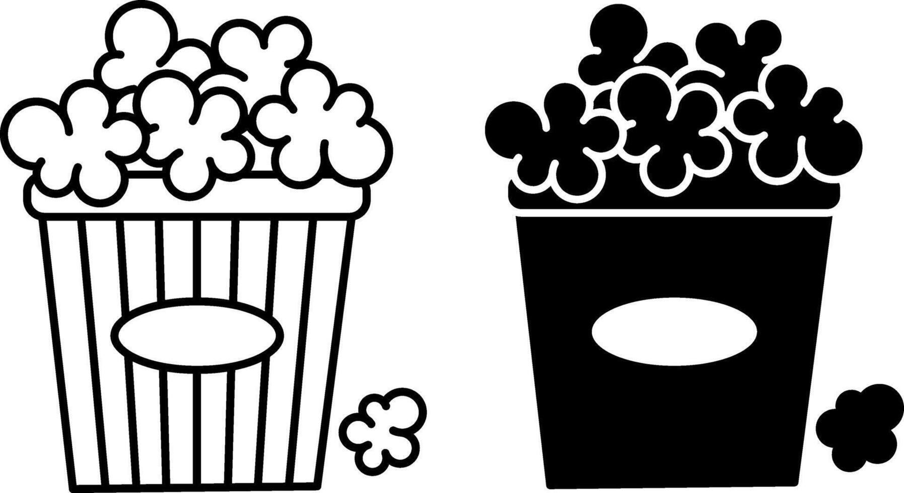 Popcorn Icons. Black and White Illustrations. Sweet Puffed Corn in a Package. Tasty Food. Fast Food Concept vector
