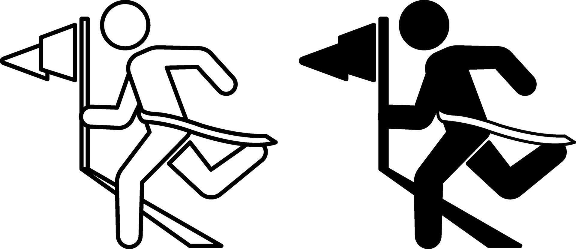 Finish Line Icons. Black and White Illustration. Athlete Crossing Finish Line. Running Man. Victory, Success, Achievement. Sports Concept vector