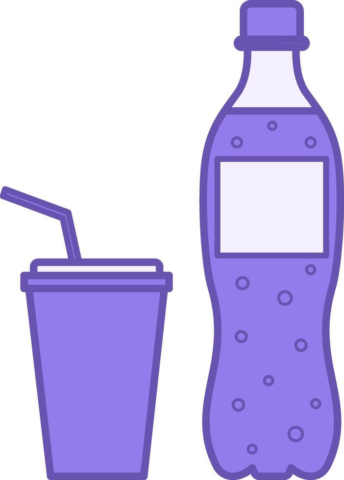 Colored Soda Icon. Illustration. Carbonated Drink Bottle and Plastic Cup with Straw. Carbonated Soft Drink. Fast Food Concept vector