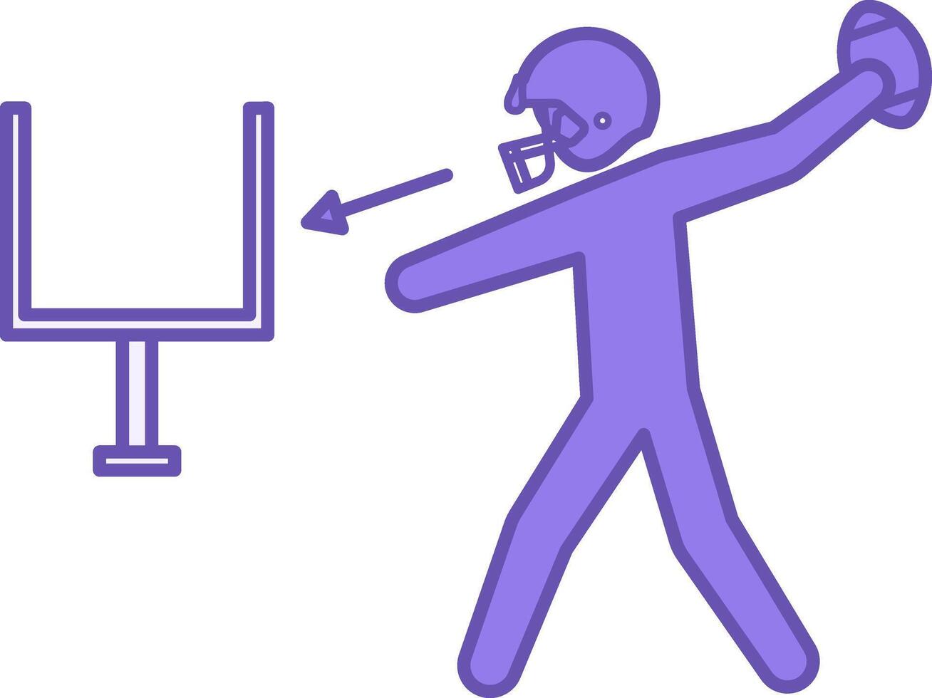 American Football Icon Color. Illustration. Sportsman Trying to Score a Ball into the Goal. Man with Helmet and Football. Sports Concept vector