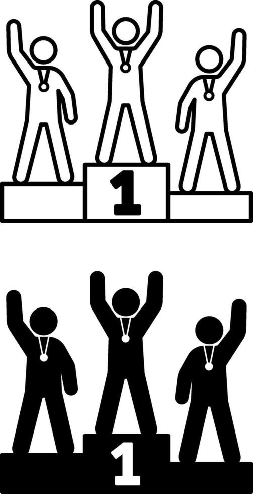 Competition Icons. Black and White Illustrations. Athletes Share Prize Places. Achieving the Best Result. Sports Concept vector