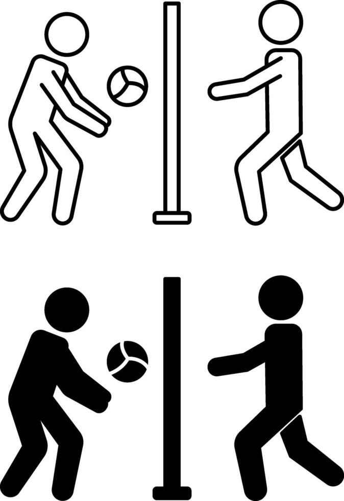 Volleyball Game Icons. Black and White Illustrations. Sports Team Playing Volleyball. Man Hitting the Ball to the Opponent. Sports Concept vector