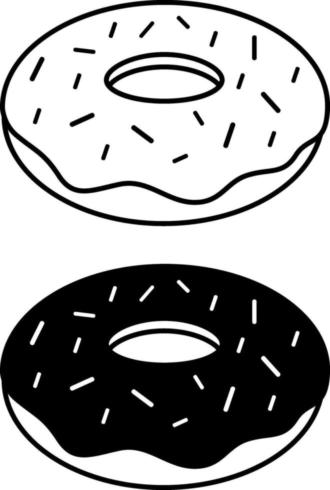 Donut Icons. Black and White Illustration. Round Fried Bakery Product with Icing. Tasty Food. Fast Food Concept vector