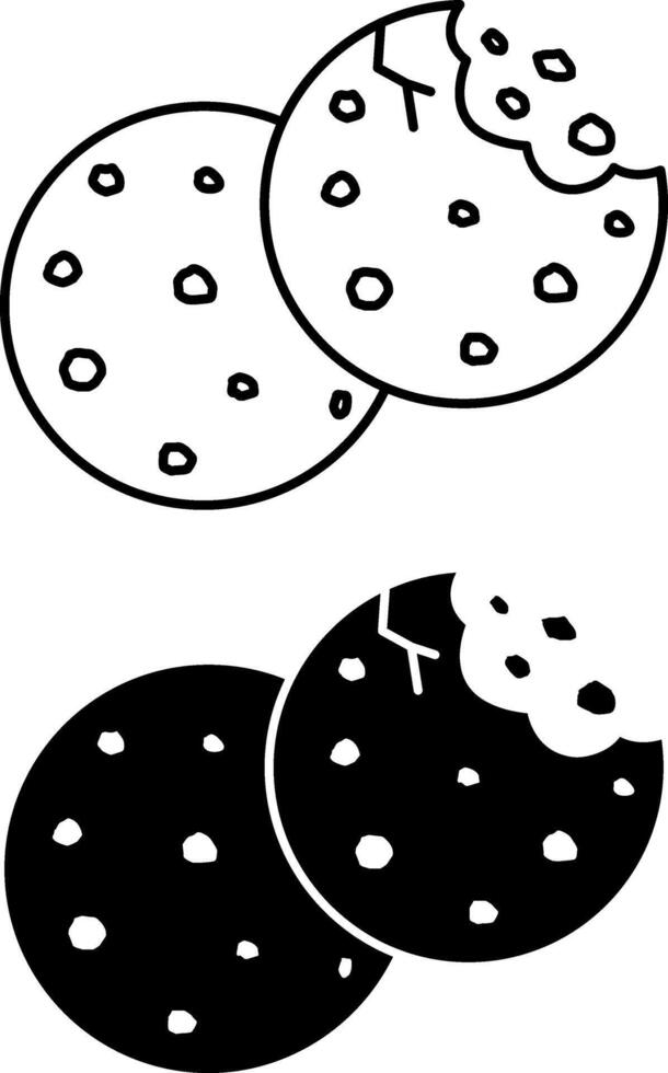 Cookie Icons. Black and White Illustrations. Sweet Pastry, Bitten Cookie. Tasty Food. Fast Food Concept vector