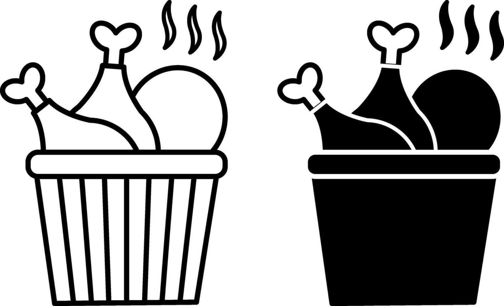 Fried Chicken Icons. Black and White Illustrations. Fried Chicken Pieces in Packaging. Tasty Food. Fast Food Concept vector