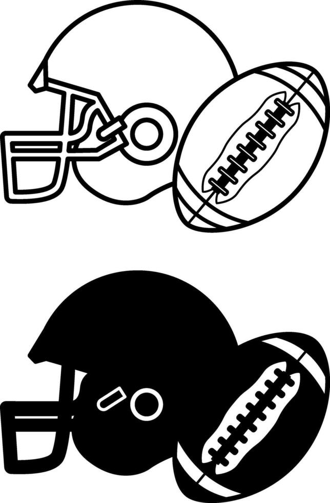 Football Icons. Black and White Illustrations. Helmet and Ball for American Football Game. Sports Concept vector
