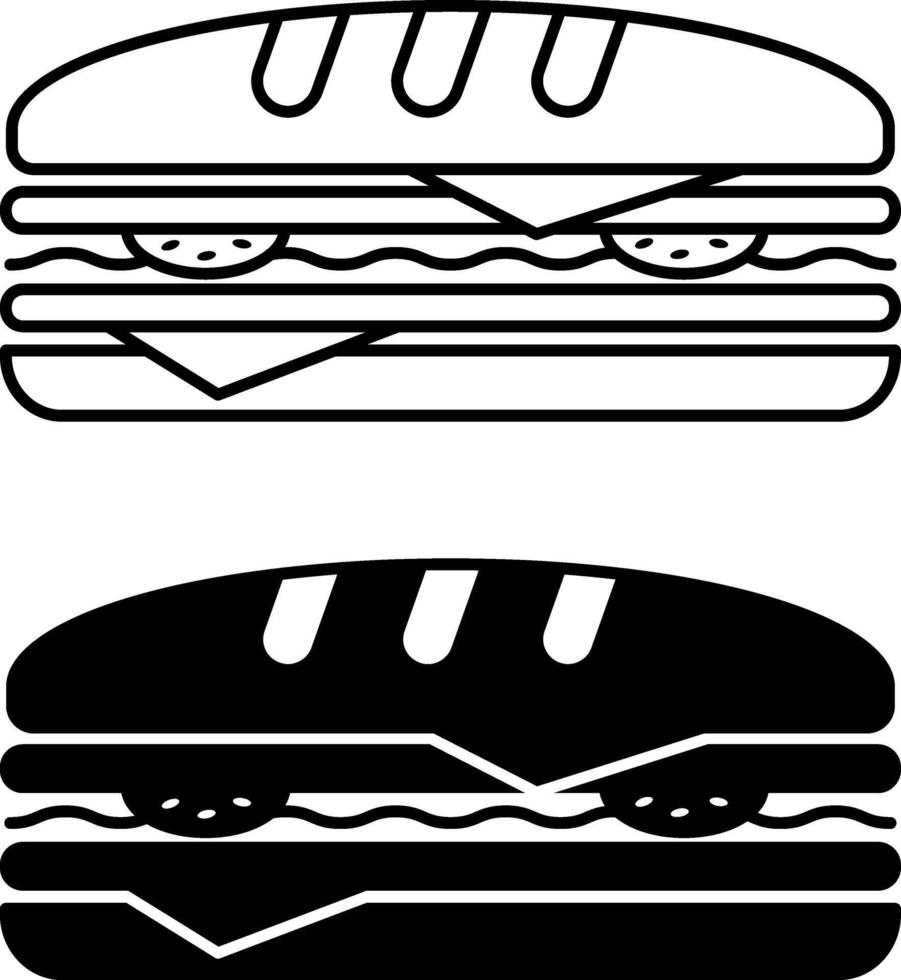Sandwich Icons. Black and White Illustration. Sandwich of Two Pieces of Bread and Filling Between Them. Tasty Food. Fast Food Concept vector
