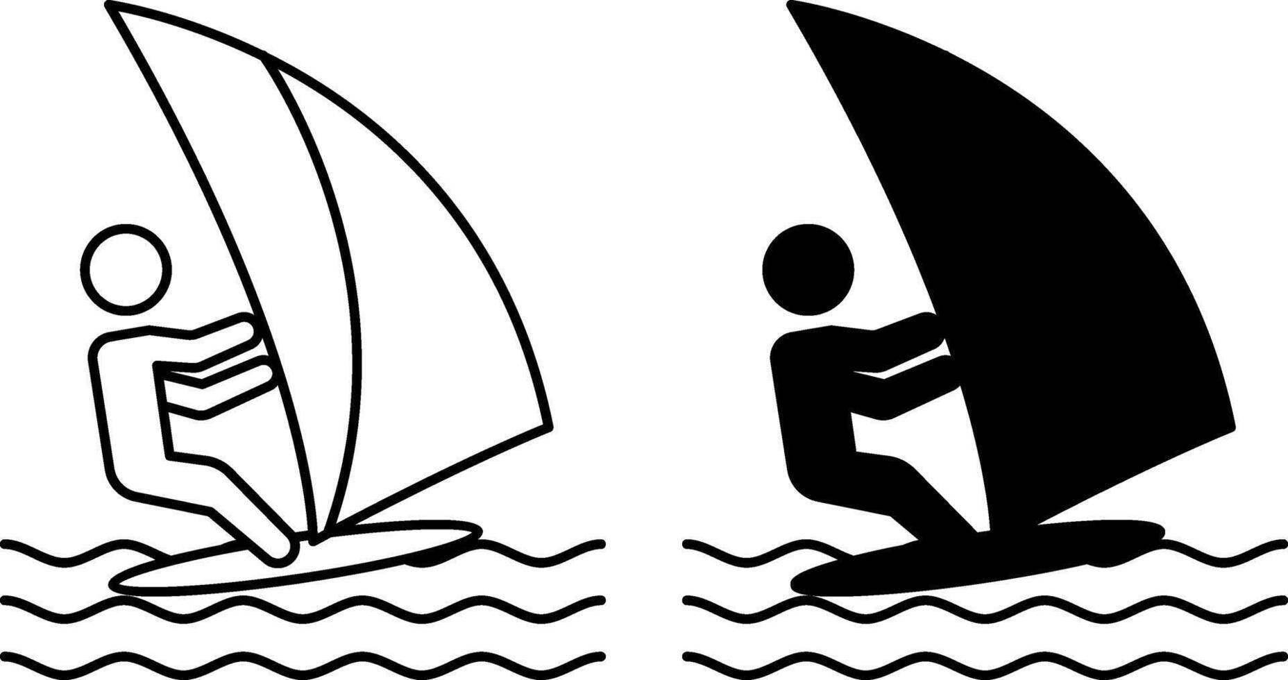 Water Sports Icons. Black and White Illustration. Windsurfing. Type of Sailing and Water Entertainment vector