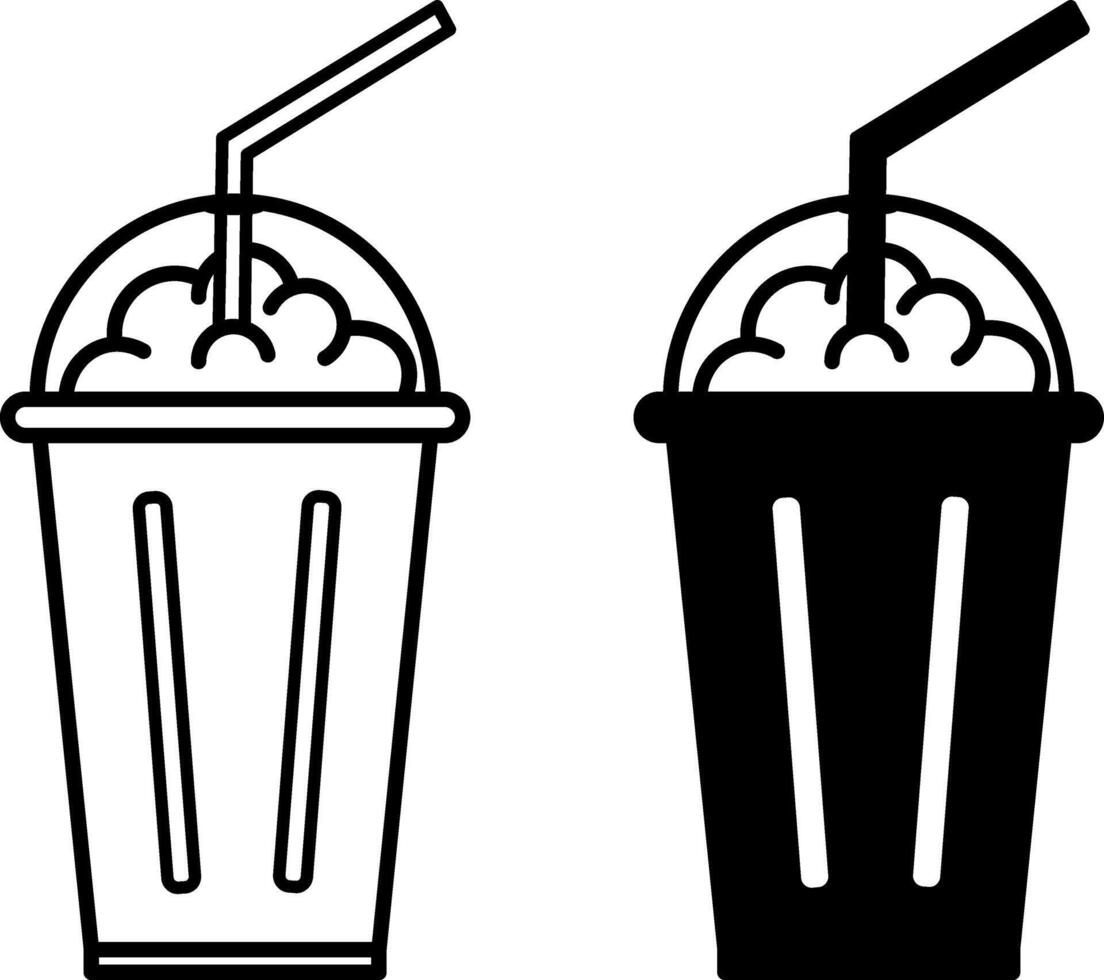 Milkshake Icons. Black and White Dessert Drink Based on Milk and Ice Cream. Fast Food Concept vector