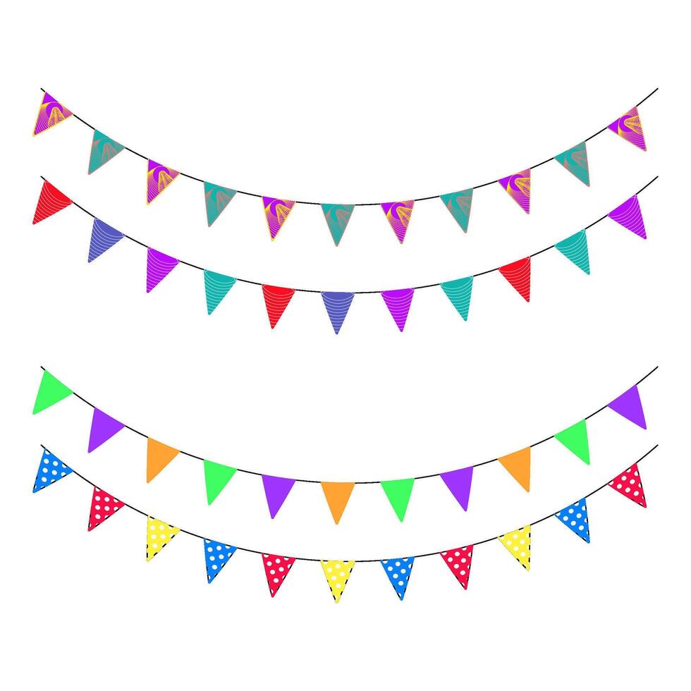 Flags celebration pennant color, for birthday christmas or new year, festive decoration holiday, party garland event, cheerful string, illustration bunting carnival vector