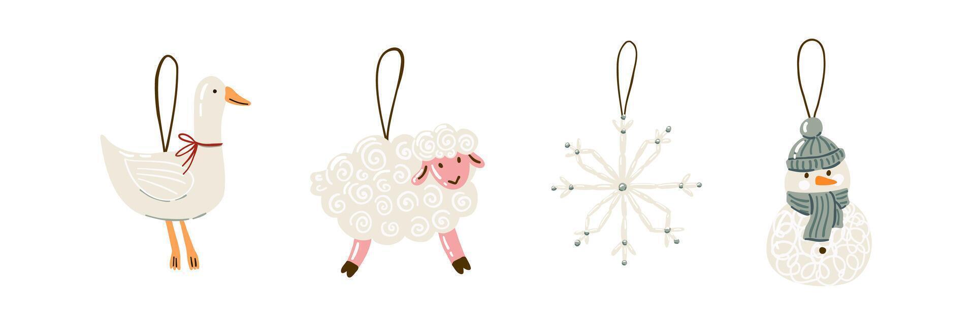 A set of Christmas tree decorations in a flat style. Hand drawn illustration. vector