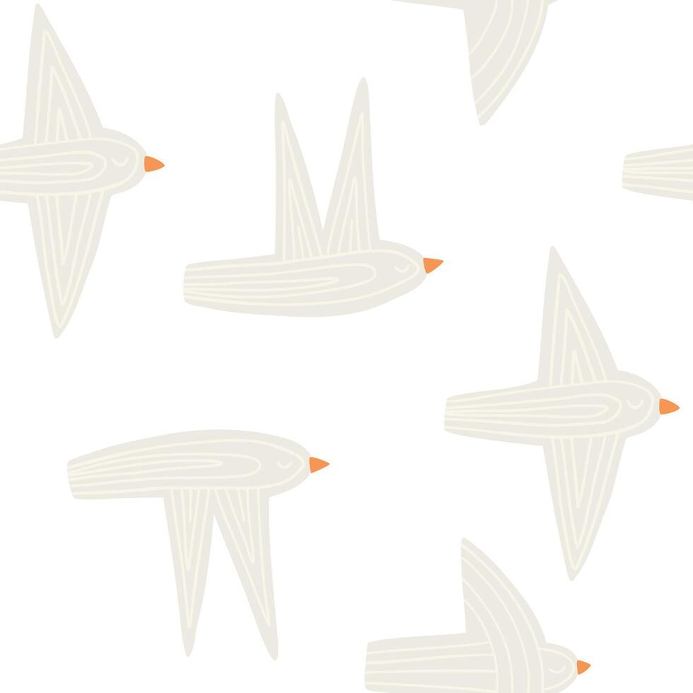 Seamless pattern with bird in flat style. Hand drawn illustration. vector