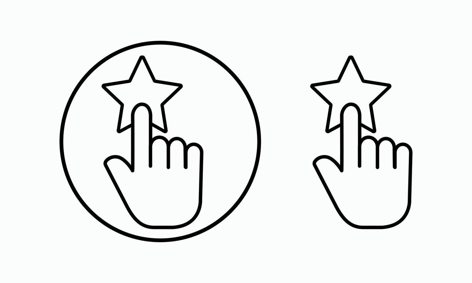 The hand icon when you press your finger on the asterisk. A set of icons when you press your finger on the star - rating, selection, review. Customer satisfaction and positive feedback. icon vector