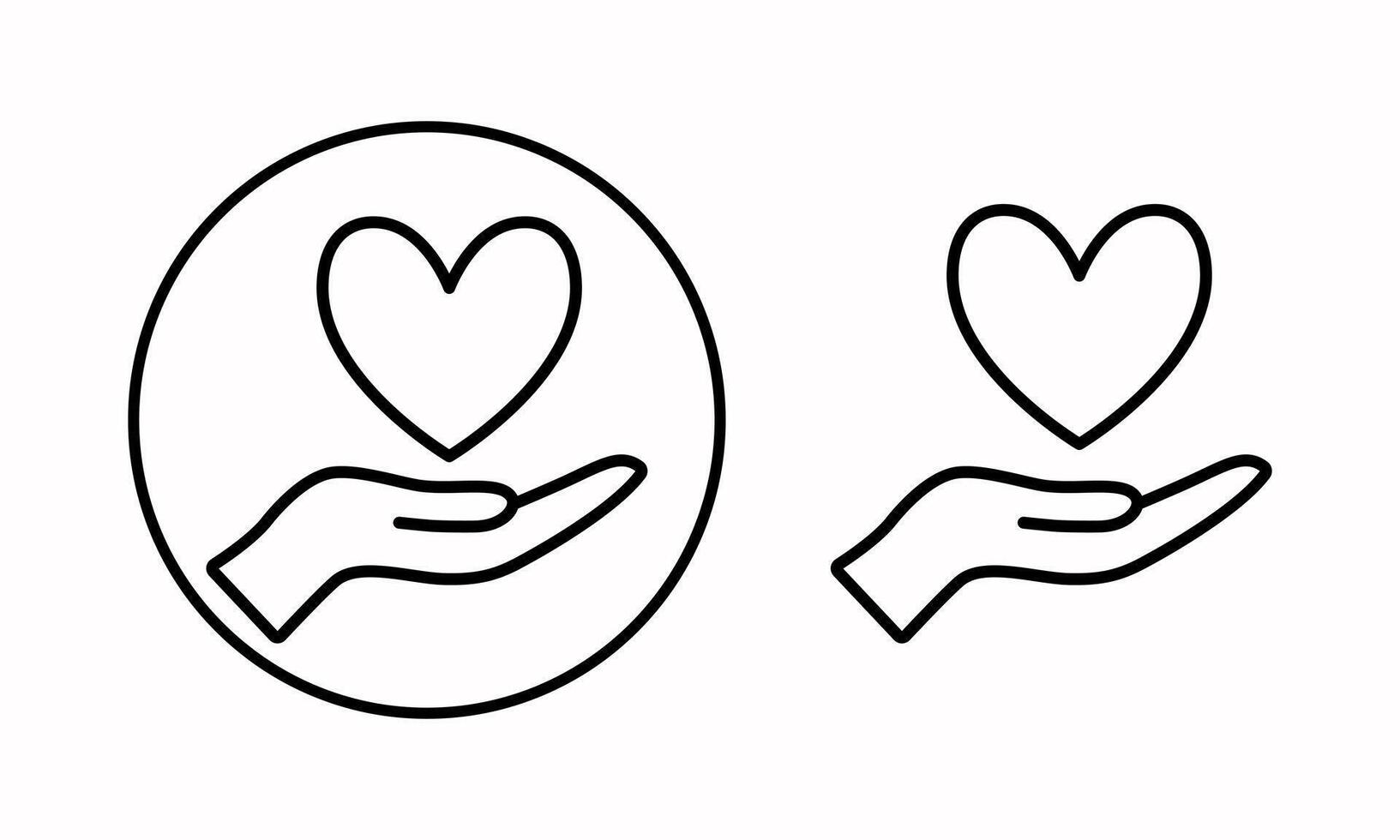 The heart icon is in your hand. A hand holding a heart. A love icon. A symbol of health, medicine. Doctor's hands holding the heart in a flat and linear style - Stock image. vector