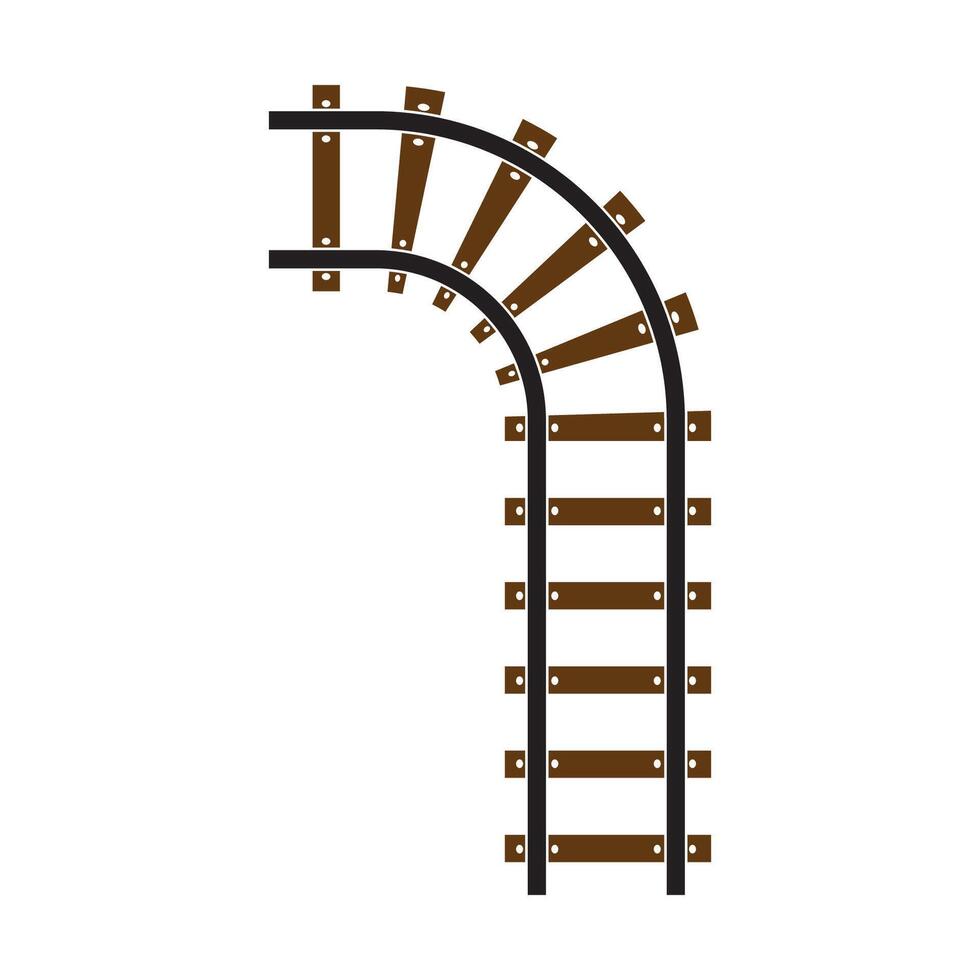 A curved railroad track with wooden rails vector