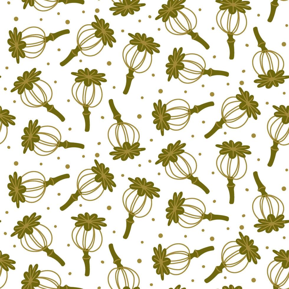 The pattern of a poppy bud in a capsule is a color flat illustration. Dried poppy seed pod. Dried poppy flower. hand-drawn. The texture is seamless, a bud with ribs. A nice shape for a herbarium vector