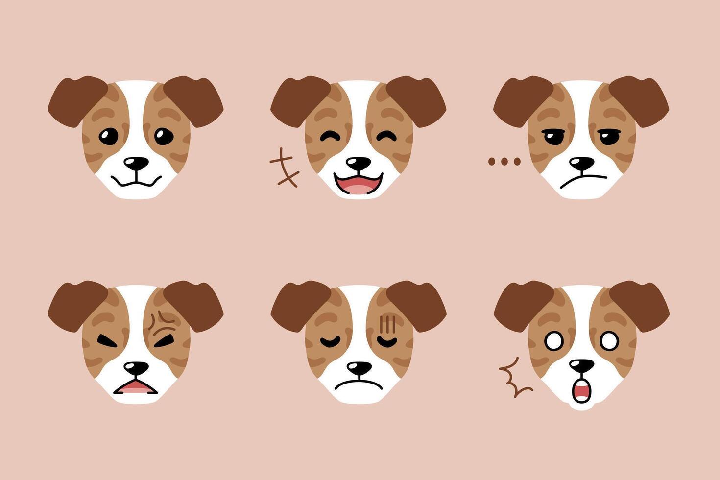 Set of cute character dog faces showing different emotions vector