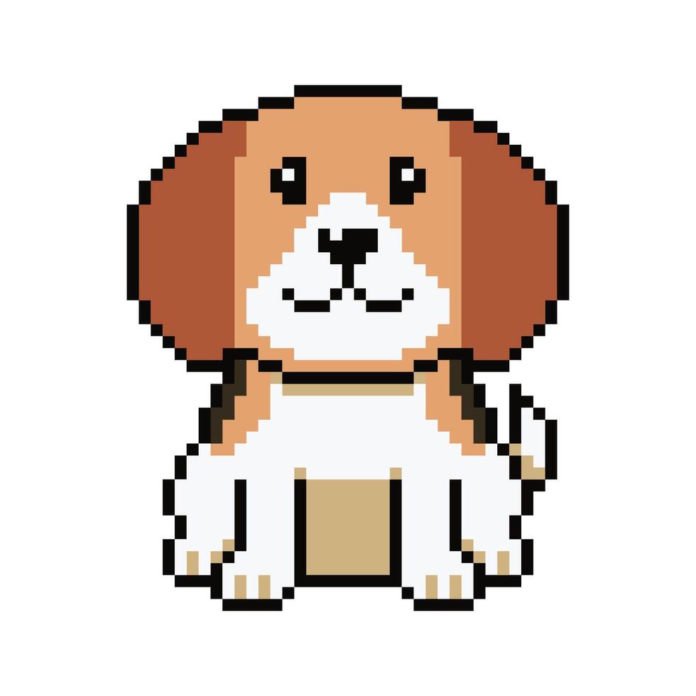 Pixel art cute beagle dog in retro style vector