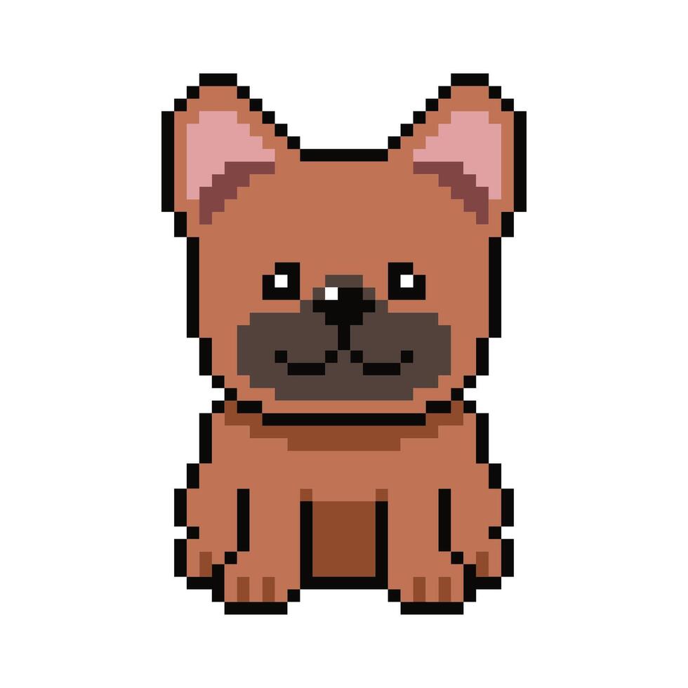 Pixel art cute french bulldog in retro style vector