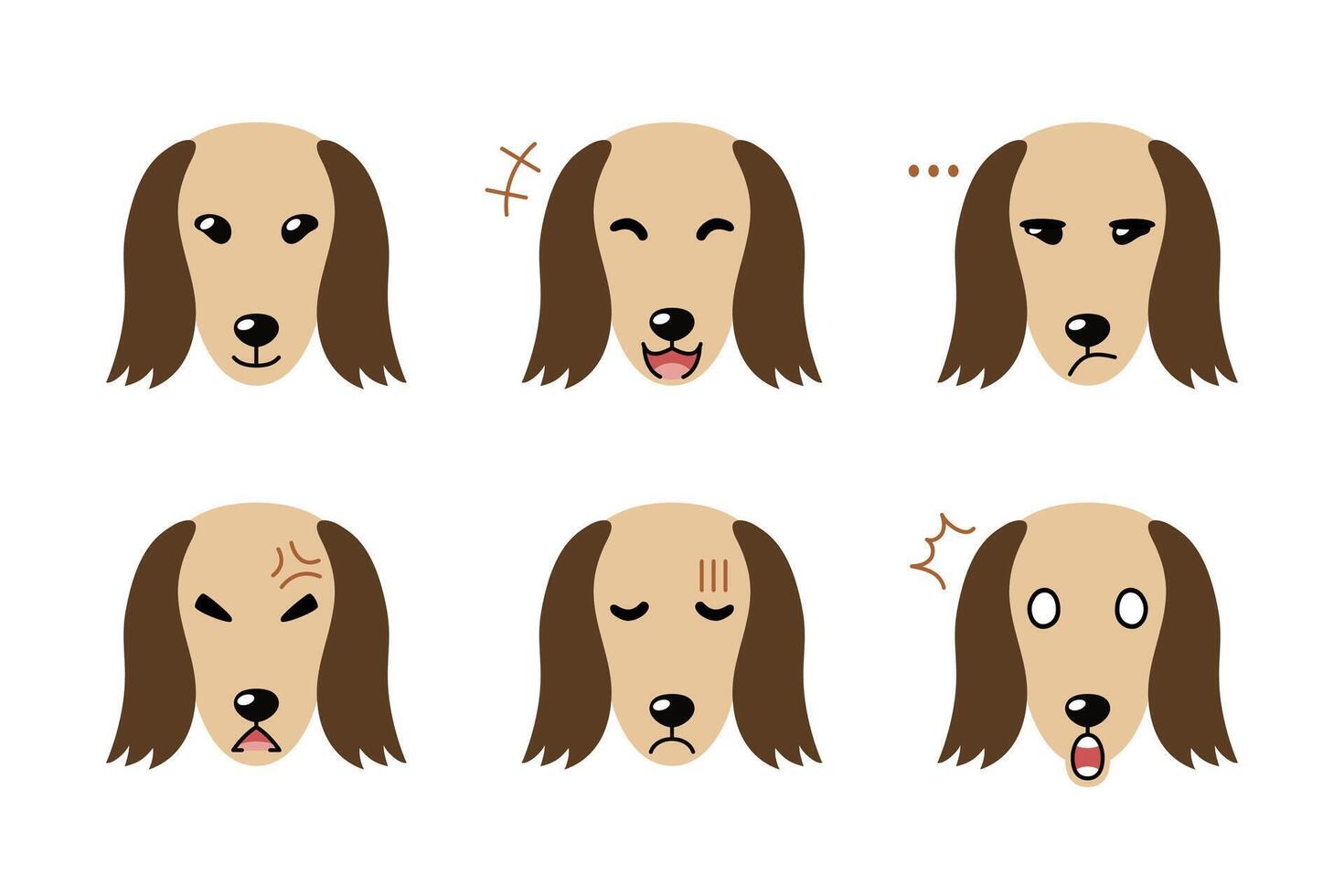Set of cute character afghan hound dog faces showing different emotions vector