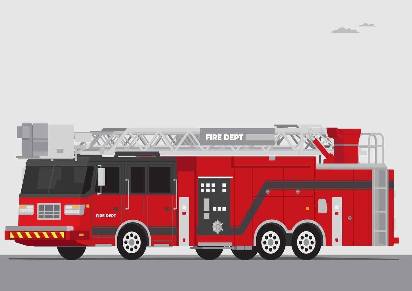 firefigthers vehicles of red color fire engine truck side diagonal view vector