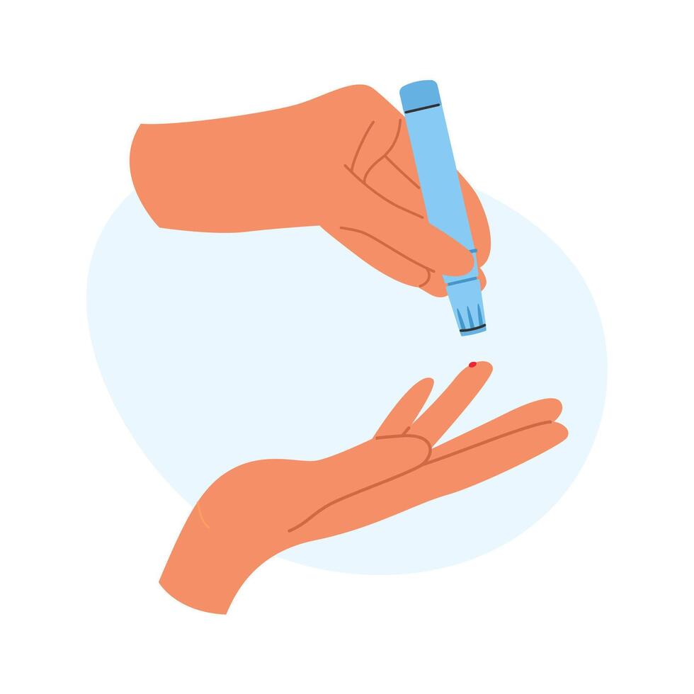 Blood sample collection by fingerstick. Diabetes awareness or self monitoring vector