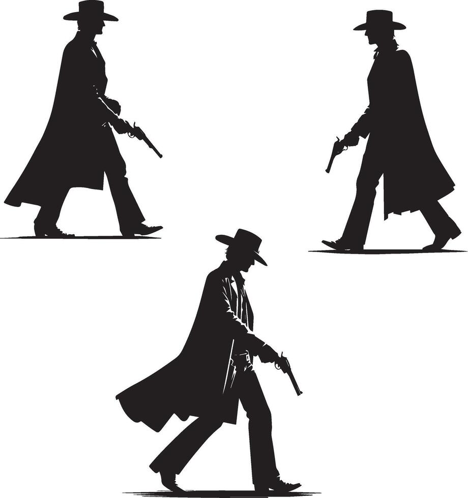 silhouette mafia in action full body black color vector
