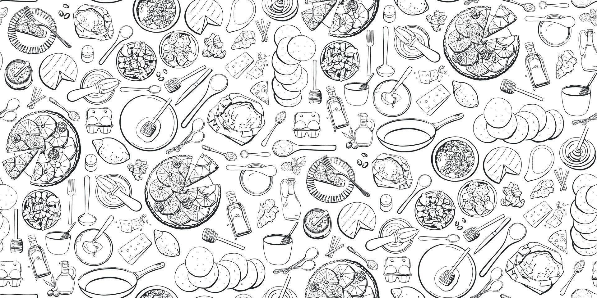 Baking Recipe Seamless Pattern in Vintage Style with Doodles vector