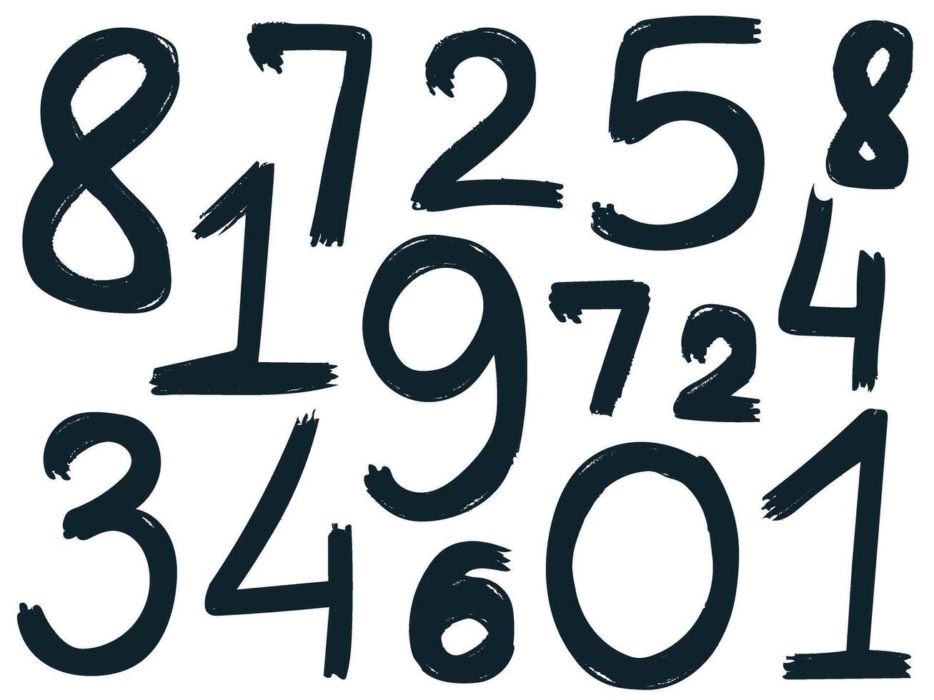 Set of handwritten numbers in grunge ink vector