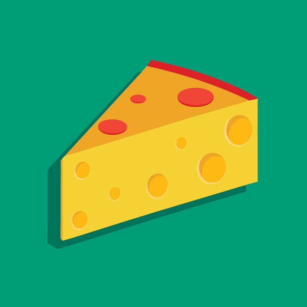 Cheese slice icon in flat style on green background vector