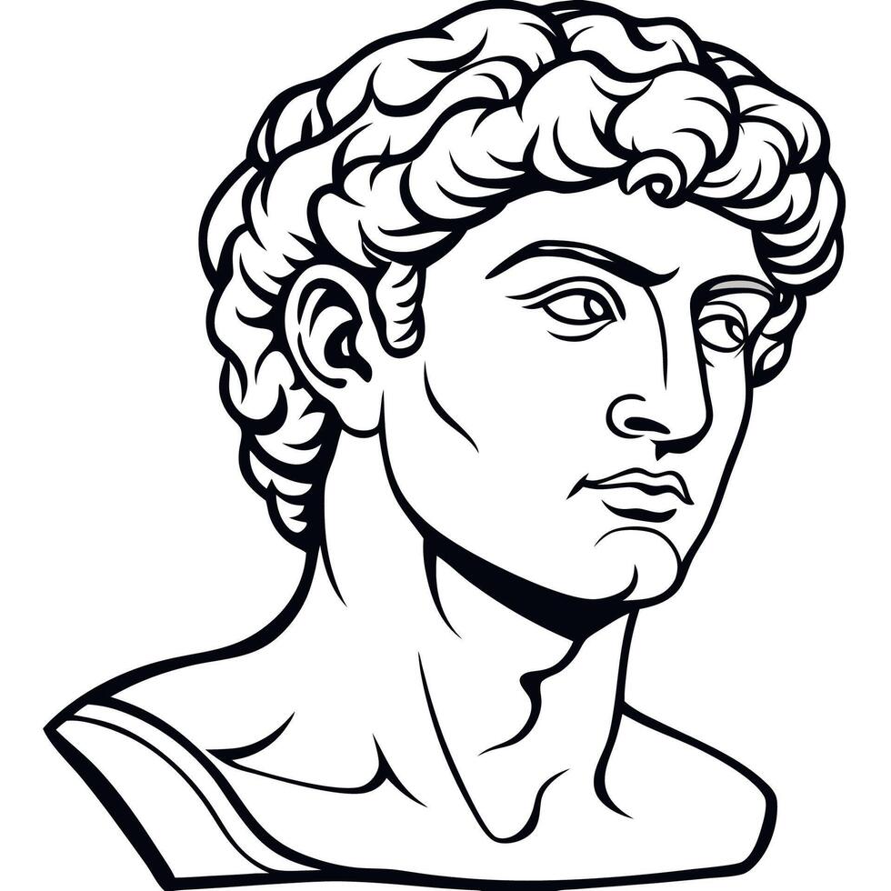 A man with curly hair and a beard in a black and white drawing vector