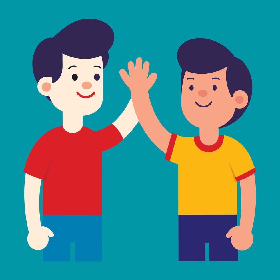 Two boys giving each other high five, cartoon style vector