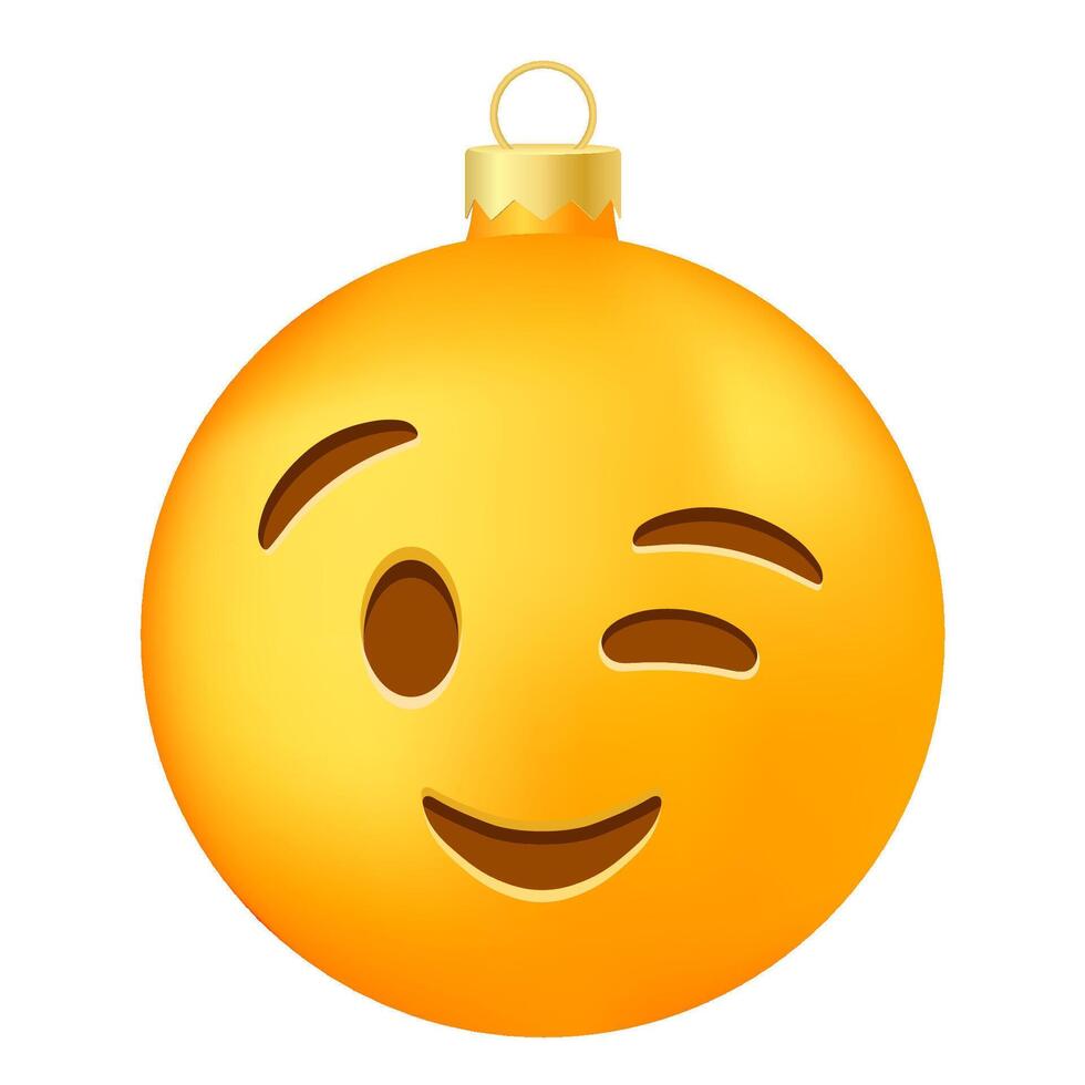 Emoji Christmas tree ball or toy with winking face vector