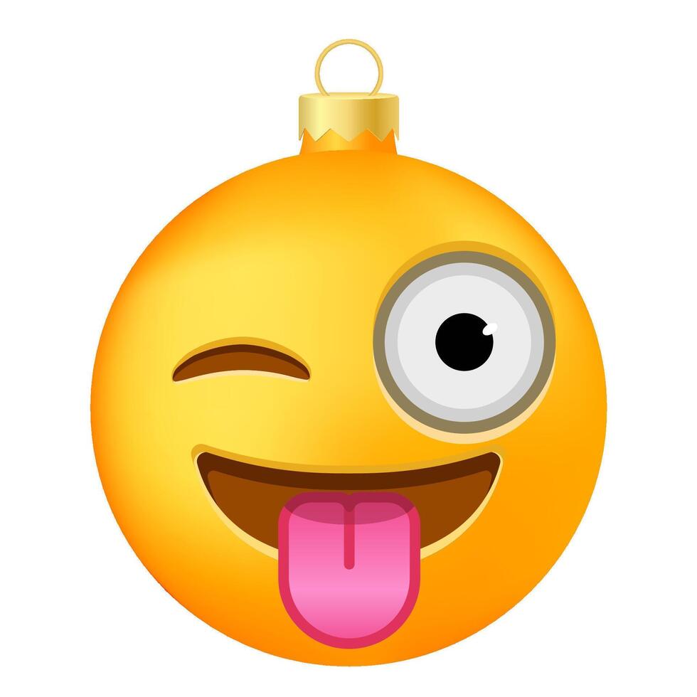 Emoji Christmas tree ball or toy with tongue and winking eye face vector
