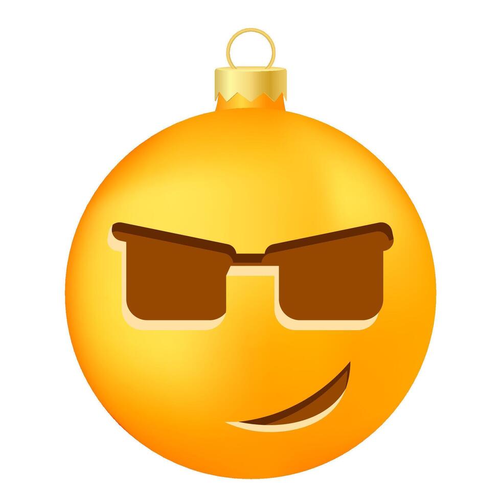 Emoji Christmas tree ball or toy with sunglasses face vector