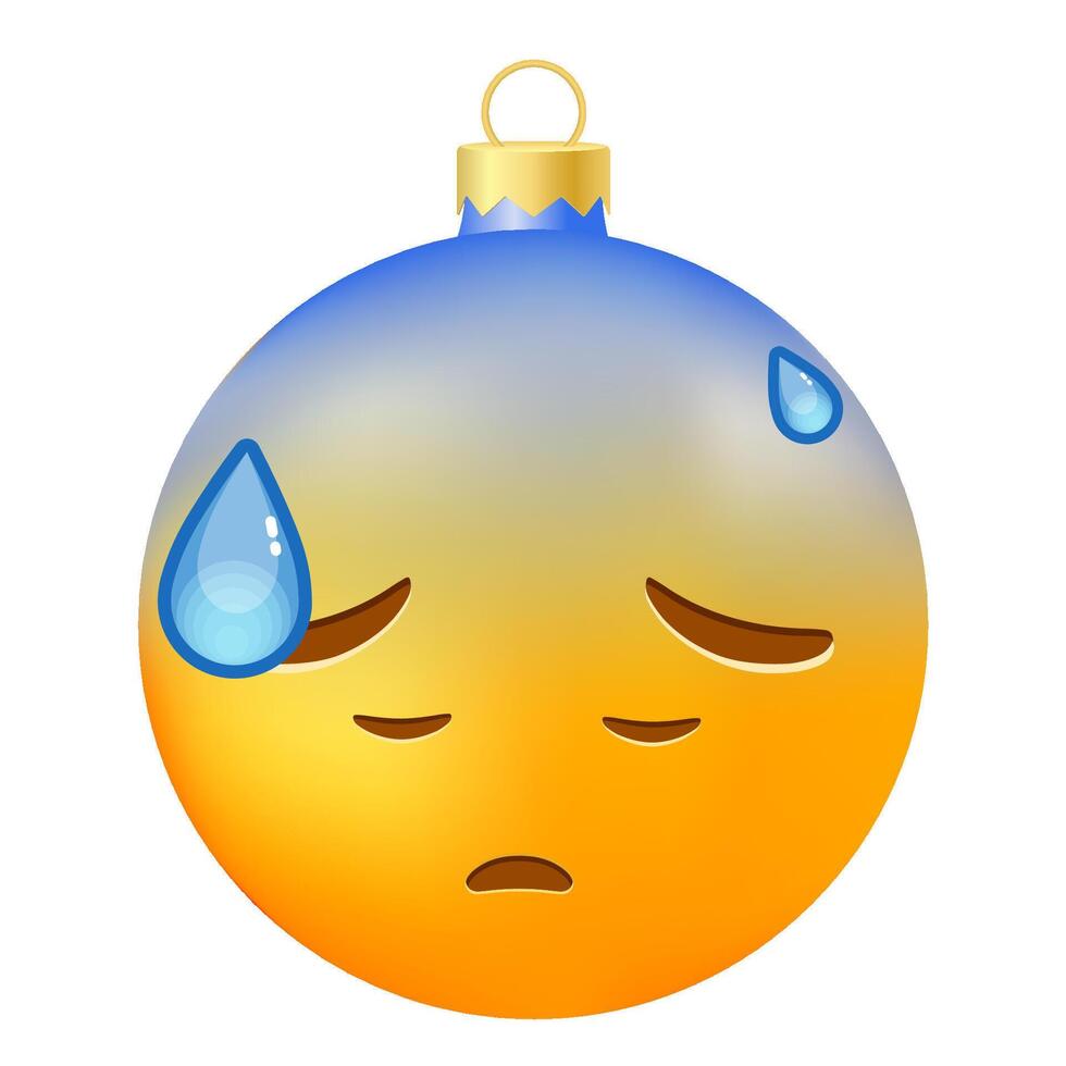 Emoji Christmas tree ball or toy with open mouth in cold sweet face vector