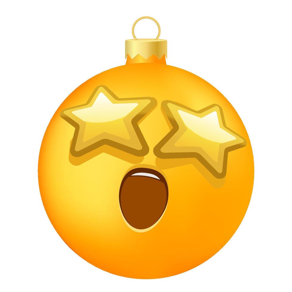 Emoji Christmas tree ball or toy with grinning face with starry eyes vector