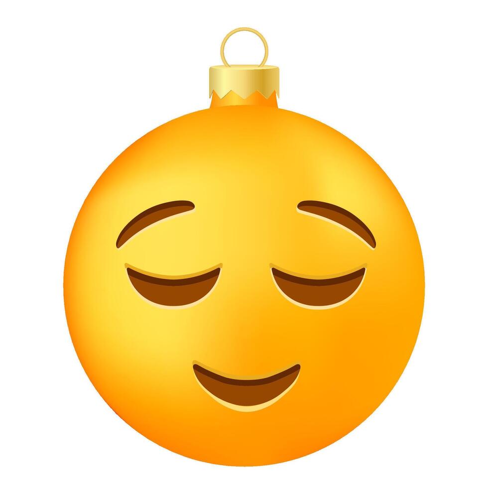 Emoji Christmas tree ball or toy with slightly smiling face vector
