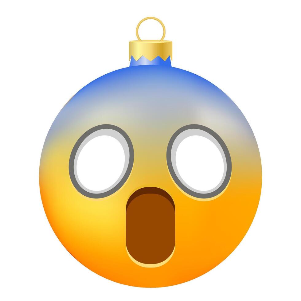 Emoji Christmas tree ball or toy with screaming in fear face vector